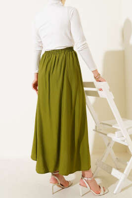 Yandan Cepli Kloş Etek Kına Yeşili - Uzun Etek