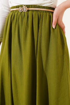 Yandan Cepli Kloş Etek Kına Yeşili - Uzun Etek