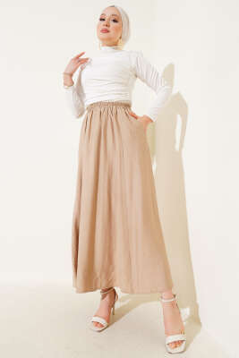 Yandan Cepli Kloş Etek Latte - Uzun Etek