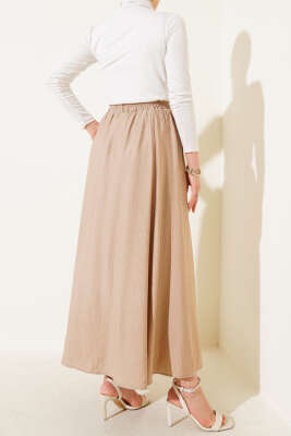 Yandan Cepli Kloş Etek Latte - Uzun Etek