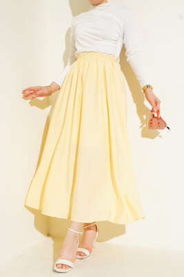 Yandan Cepli Kloş Etek Sarı