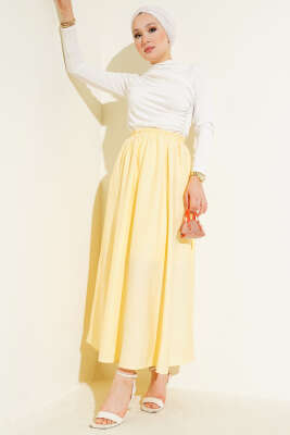 Yandan Cepli Kloş Etek Sarı - Uzun Etek