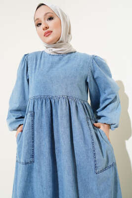 Yandan Cepli Kot Elbise Kot Mavisi - Tesettür Elbise