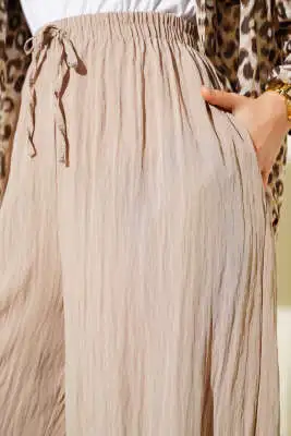 Yandan Cepli Salaş Kırışık Pantolon Latte - Pantolon