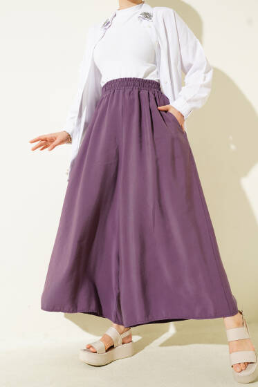 Yandan Cepli Salaş Tensel Pantolon Mor - Pantolon