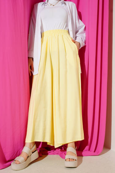 Yandan Cepli Salaş Tensel Pantolon Sarı - Pantolon