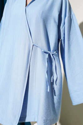 Yandan Çift İp Bağlamalı Kimono Mavi - 300-500 TL Ürünler