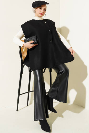 Yandan Çıtçıtlı Süveter Siyah - Triko