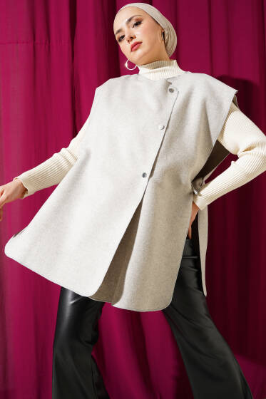 Yandan Çıtçıtlı Süveter Taş - Triko