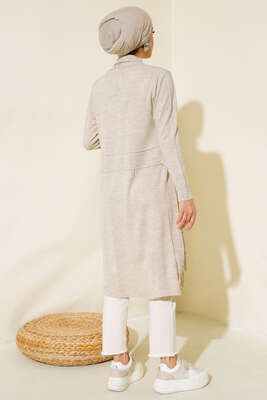 Yandan Dikişli Bağcıklı Hırka Bej - Triko Hırka