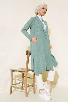 Yandan Dikişli Bağcıklı Hırka Çağla Yeşili - Triko Hırka