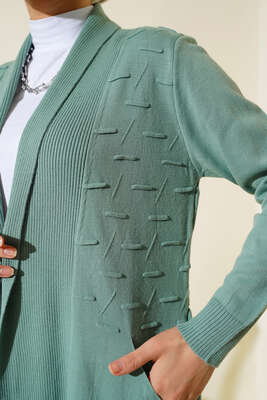 Yandan Dikişli Bağcıklı Hırka Çağla Yeşili - Triko Hırka