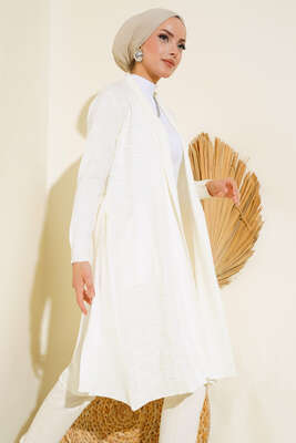 Yandan Dikişli Bağcıklı Hırka Ekru - Triko Hırka