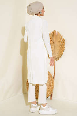 Yandan Dikişli Bağcıklı Hırka Ekru - Triko Hırka