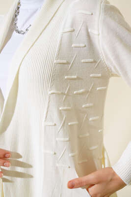 Yandan Dikişli Bağcıklı Hırka Ekru - Triko Hırka