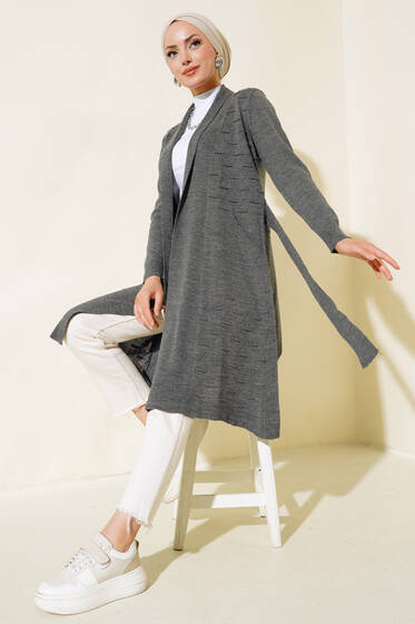 Yandan Dikişli Bağcıklı Hırka Füme - 300-500 TL Ürünler