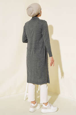 Yandan Dikişli Bağcıklı Hırka Füme - Triko Hırka