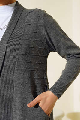 Yandan Dikişli Bağcıklı Hırka Füme - Triko Hırka