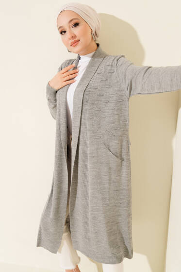 Yandan Dikişli Bağcıklı Hırka Gri - 300-500 TL Ürünler