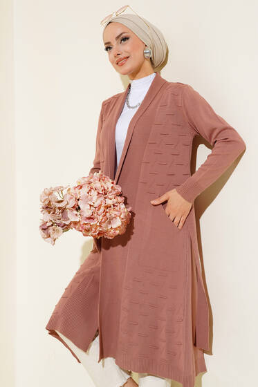 Yandan Dikişli Bağcıklı Hırka Gül Kurusu - 300-500 TL Ürünler