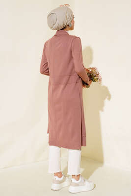 Yandan Dikişli Bağcıklı Hırka Gül Kurusu - Triko Hırka