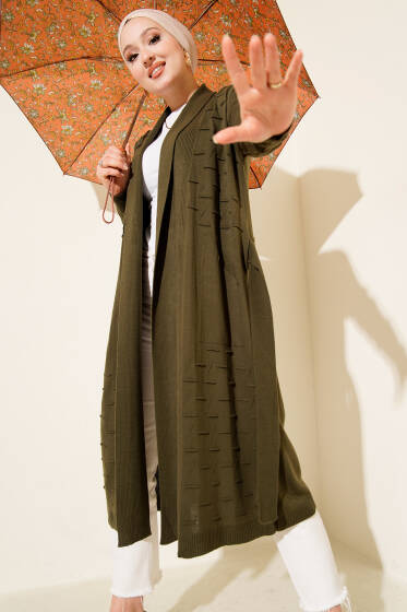Yandan Dikişli Bağcıklı Hırka Haki - Hırka