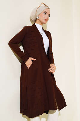 Yandan Dikişli Bağcıklı Hırka Kahve - RAFİMİX