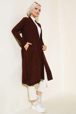 Yandan Dikişli Bağcıklı Hırka Kahve - Triko Hırka