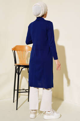 Yandan Dikişli Bağcıklı Hırka Lacivert - Triko Hırka