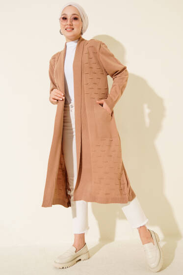 Yandan Dikişli Bağcıklı Hırka Latte - Triko Hırka