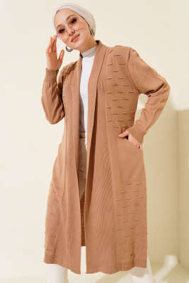 Yandan Dikişli Bağcıklı Hırka Latte - Triko Hırka