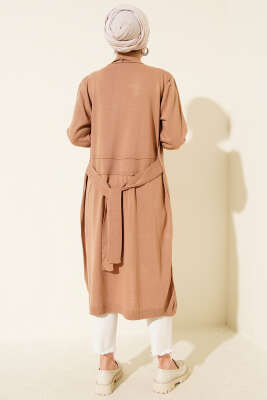 Yandan Dikişli Bağcıklı Hırka Latte - Triko Hırka