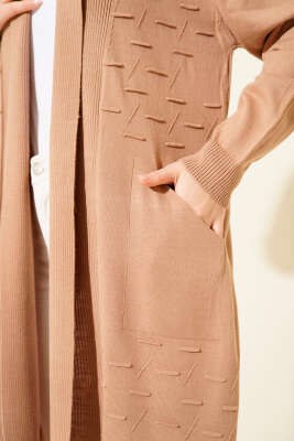 Yandan Dikişli Bağcıklı Hırka Latte - Triko Hırka