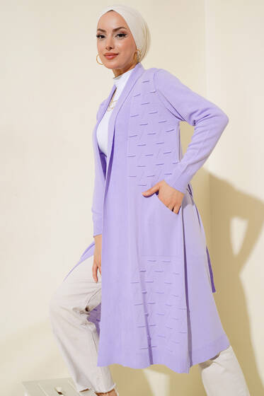 Yandan Dikişli Bağcıklı Hırka Lila - Hırka