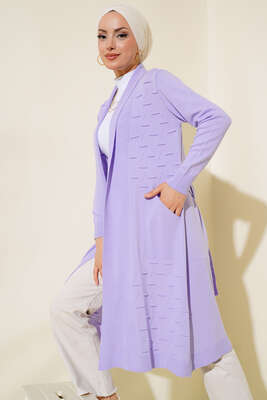 Yandan Dikişli Bağcıklı Hırka Lila - RAFİMİX