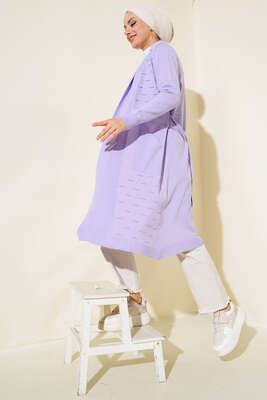 Yandan Dikişli Bağcıklı Hırka Lila - Triko Hırka