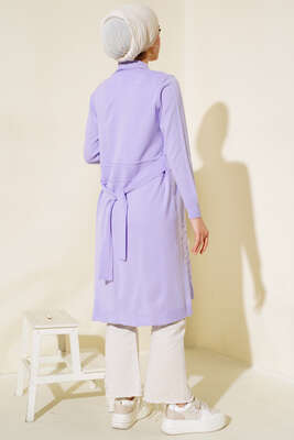 Yandan Dikişli Bağcıklı Hırka Lila - Triko Hırka