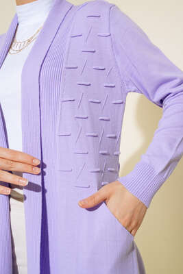 Yandan Dikişli Bağcıklı Hırka Lila - Triko Hırka