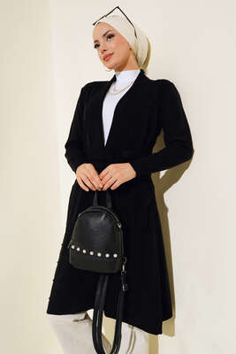 Yandan Dikişli Bağcıklı Hırka Siyah - RAFİMİX