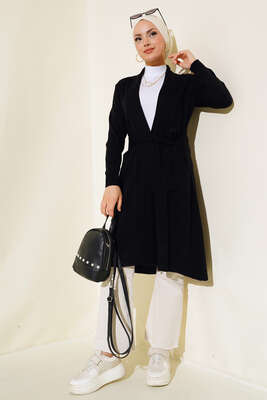 Yandan Dikişli Bağcıklı Hırka Siyah - Triko Hırka