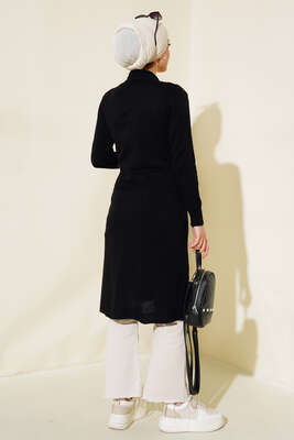 Yandan Dikişli Bağcıklı Hırka Siyah - Triko Hırka