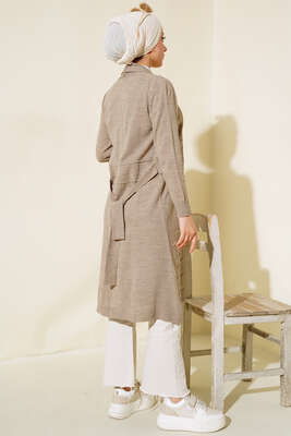 Yandan Dikişli Bağcıklı Hırka Vizon - Triko Hırka