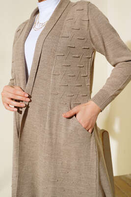 Yandan Dikişli Bağcıklı Hırka Vizon - Triko Hırka