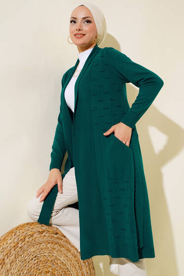 Yandan Dikişli Bağcıklı Hırka Zümrüt - Hırka