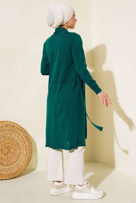 Yandan Dikişli Bağcıklı Hırka Zümrüt - Triko Hırka