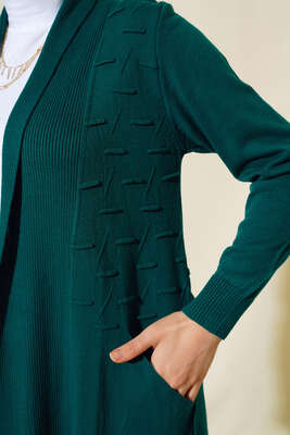 Yandan Dikişli Bağcıklı Hırka Zümrüt - Triko Hırka