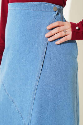 Yandan Düğmeli Kot Etek Kot Mavisi - Uzun Etek