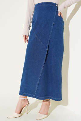 Yandan Düğmeli Kot Etek Kot - Uzun Etek