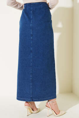 Yandan Düğmeli Kot Etek Kot - Uzun Etek