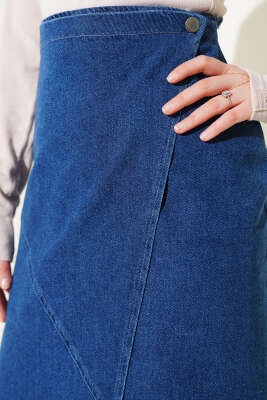 Yandan Düğmeli Kot Etek Kot - Uzun Etek